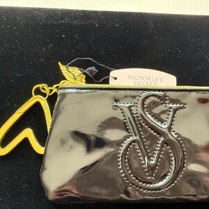 NEW Victoria's Secret Collectible coin pouch-Black Vinyl w/ gold V metal